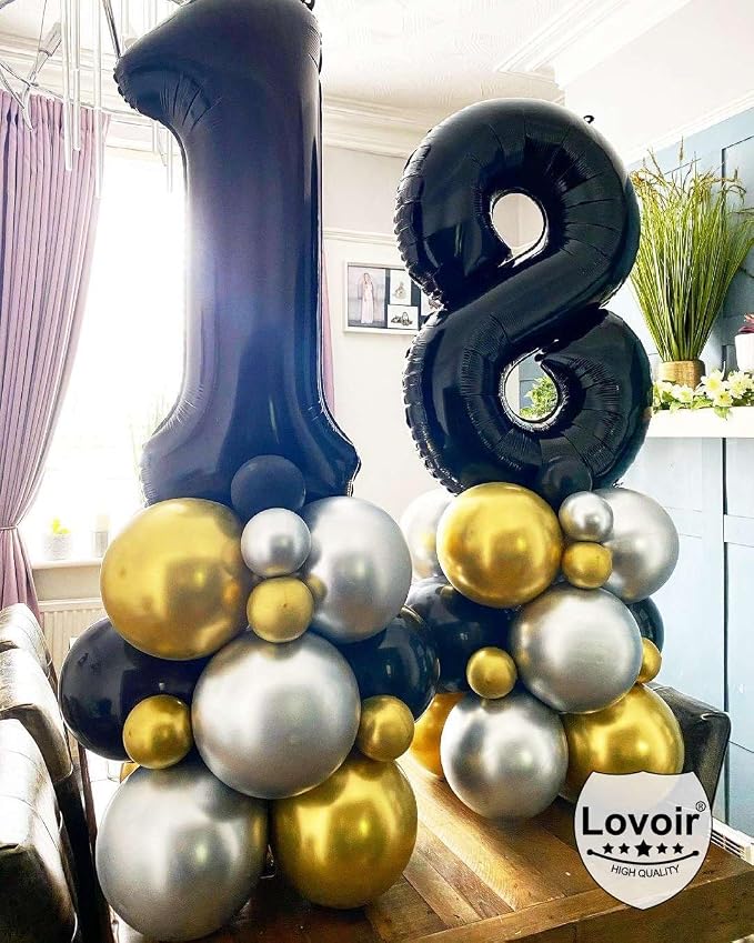 Black 19 Number Balloons, 40 Inch Giant Number 19 Balloons Foil Mylar Helium - Image 3