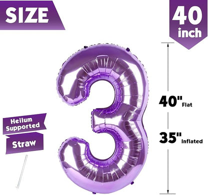 40 Inch Purple Number 3 Balloon Birthday Party Decorations - Image 5