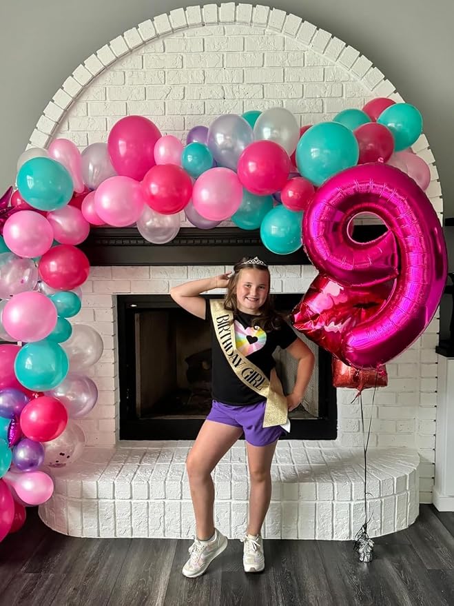 7 Balloon Numbers Birthday Decorations, 40In Rose Purple Balloons - Image 4