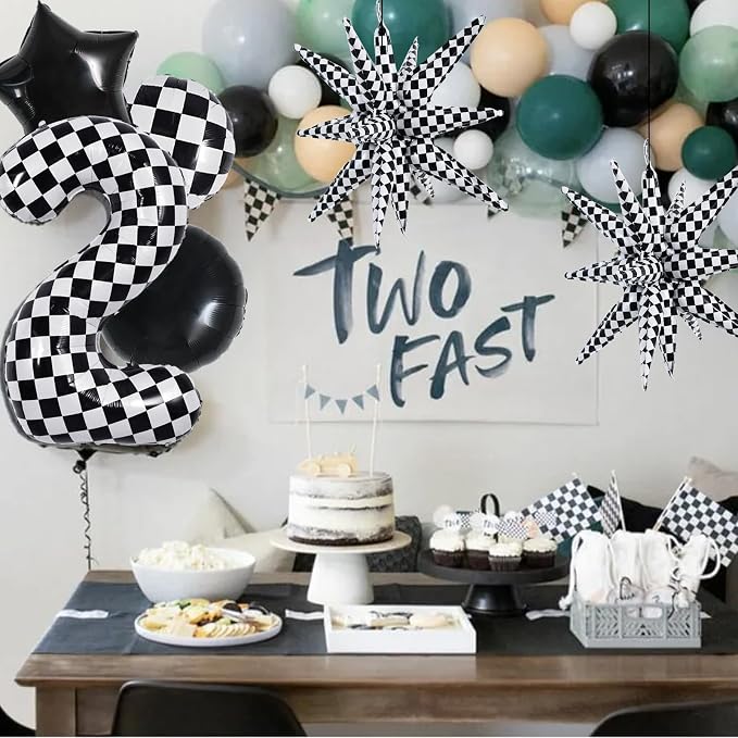 TONIFUL 2nd Birthday Balloons Kit 40 Inch Checkered Number 2 Foil Balloon | - Image 4