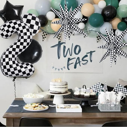 TONIFUL 2nd Birthday Balloons Kit 40 Inch Checkered Number 2 Foil Balloon | - Image 4
