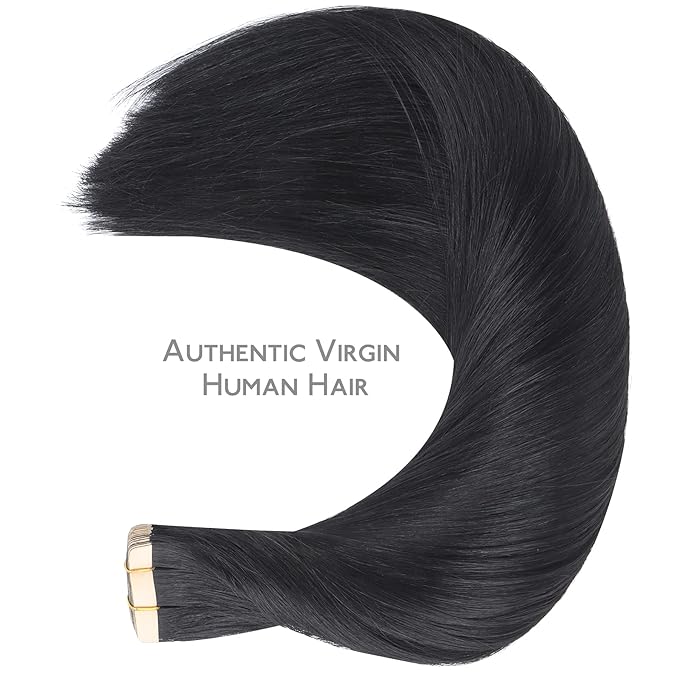 WENNALIFE Tape in Hair Extensions Human Hair, 20pcs 60g 26 inch Jet Black Remy Hair Tape in Extensions Skin Weft