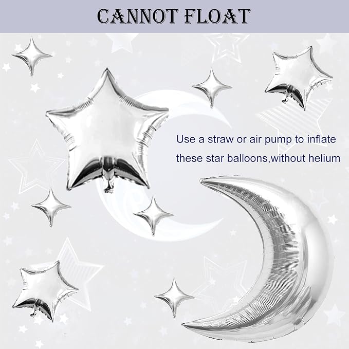 50pcs Silver Moon and Star Balloons, Star Foil Balloons Star Balloon | Moon and - Image 3