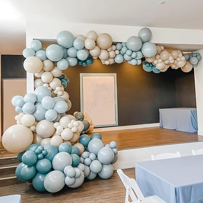 Dusty Blue and White Balloons Haze Pastel Blue Beige Balloon 12inch 60pcs Sand - Image 2