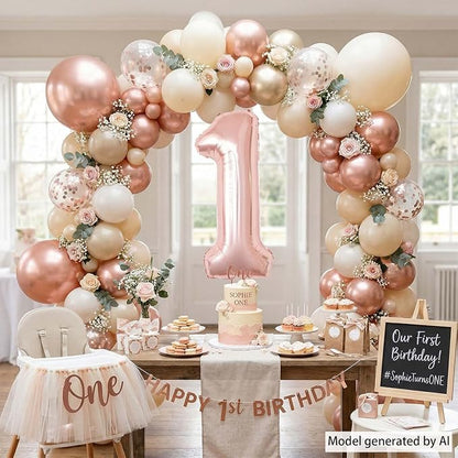 Rose Gold Number 1 Balloon 40 Inch, Elegant Blush Foil - Image 3
