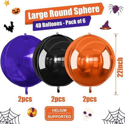 Black Orange Purple Halloween Foil Balloons, 22Inch Big Round Foil Balloon - Image 2