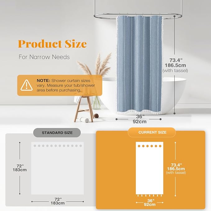 Small Boho Farmhouse Linen Heavy Duty Shower Curtain, 330GSM Linen Blend - Image 3