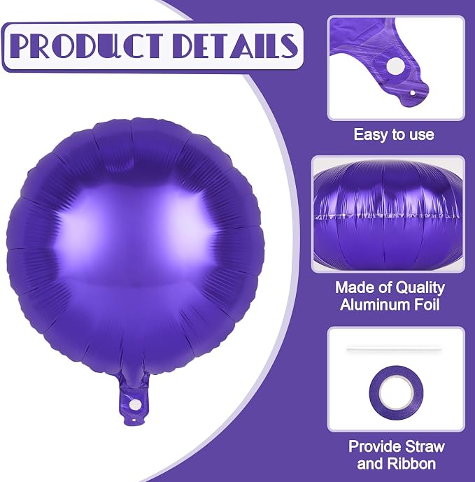 20 Pcs Purple Round Shaped Balloons, 18 Inch Round Foil Balloon, Giant Round - Image 5