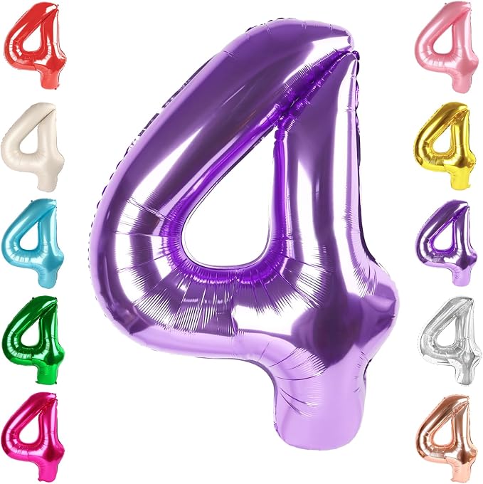 4 Balloon Numbers Birthday Decorations, 40In Purple Balloons by Mluchee
