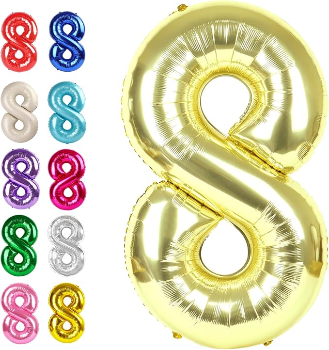 Champagne Gold Number 8 Balloon 40 inch, Balloon numbers party supplies by Upgesy