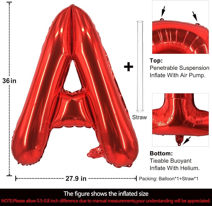 Lovoir 40 Inch Large Red Letter A Balloons Big Size Jumbo Mylar Foil Helium - Image 2