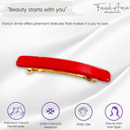 French Amie Rectangular Handmade Small Hair Barrette 2 1/4 Inch with Metal Clasp, Cellulose Acetate Hair Clip Grip for Women & Girls, Strong Hold for Fine Hair, Bangs, and Half-Up Styling (Red)