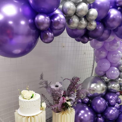 Purple Silver Balloon Garland 127 Pcs 18In 12In 10In 5In Latex Balloons Arch Kit - Image 7