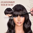 Dark Brown Bob Wig With Bangs Wave Wigs for Women 14 Inch Short Loose Wavy Heat Resistant Synthetic Wig Shoulder Length Hair for Daily and Cospaly Party Use