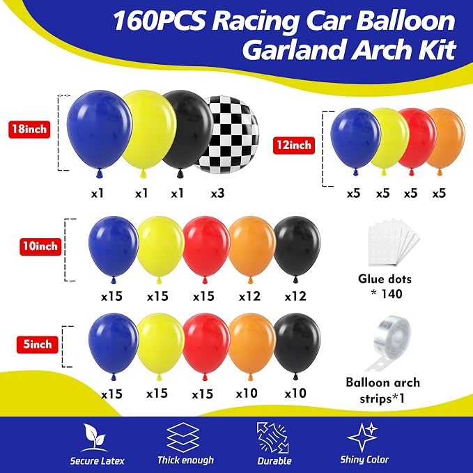 160Pcs Race Car Balloon Garland Arch Kit - Image 2