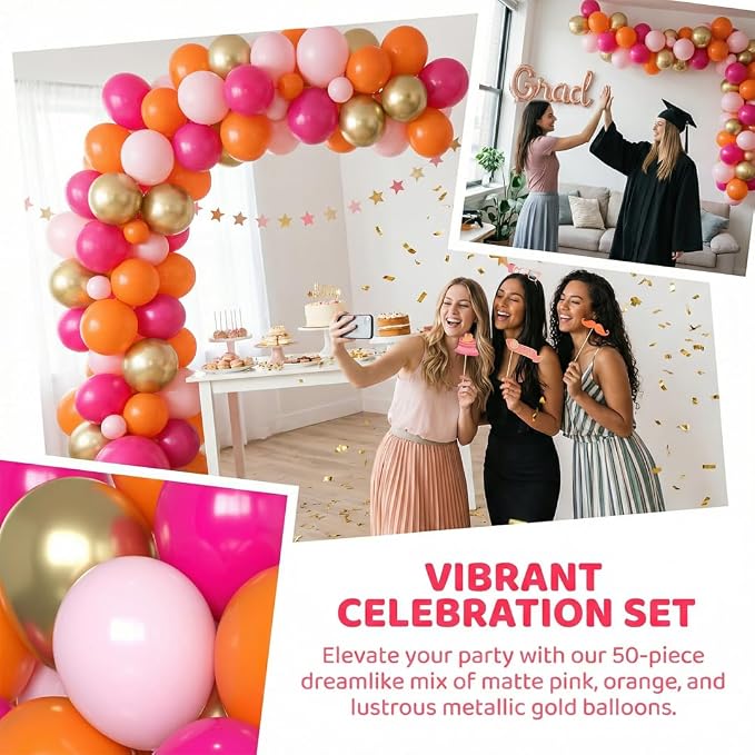 Pink and Orang Latex Balloons, Graduation, Tropical Party Decoration - Image 5