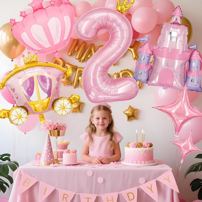 Minyu 6-Piece Princess Theme Party Decoration Set: Princess Carriage + Pink - Image 4
