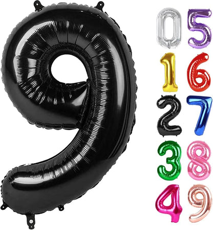 Black Number 9 Balloon 40 Inch, 9th Birthday Party Decorations Men Women | Foil by IWERP
