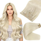 Full Shine Seamless Clip in Hair Extensions Blonde Seamless Hair Extension Clip ins PU Weft Straight Remy Hair Full Head for Women 18 Inch 8 PCS 120 G