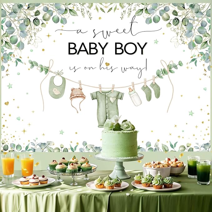 InMemory Greenery Baby Shower Backdrop Oh Baby Clothes Welcome Newborn Party - Image 2