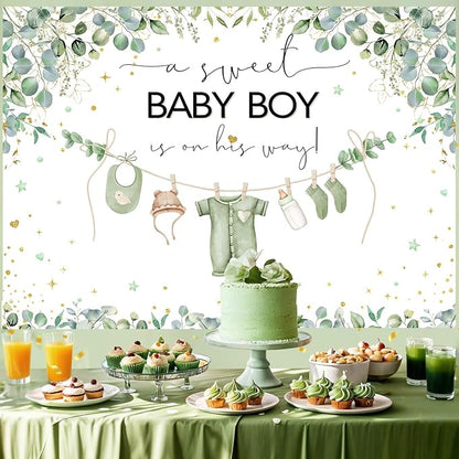 InMemory Greenery Baby Shower Backdrop Oh Baby Clothes Welcome Newborn Party - Image 2