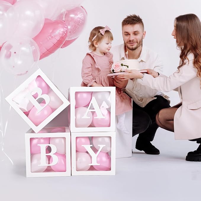 Baby Boxes with 4 Letters for Baby Shower 4pcs White Clear Balloon Box BABY - Image 4