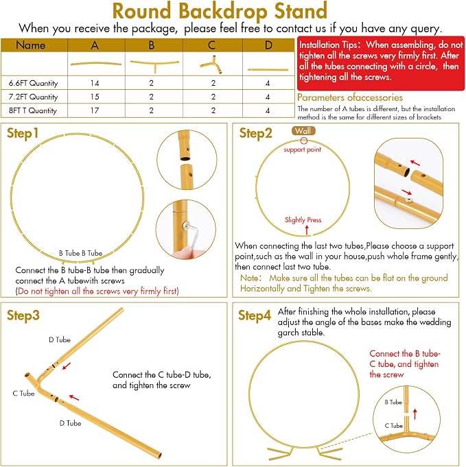 Nisoger 7.2FT Round Backdrop Stand, Circle Gold Balloon Wedding Arch Frame | - Image 7