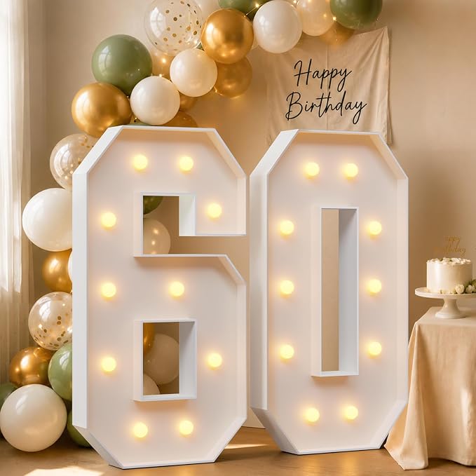 4FT Light Up Marquee Number 60 Warm White Light | Decorations by Letsmakeitimpressive