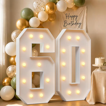 4FT Light Up Marquee Number 60 Warm White Light | Decorations by Letsmakeitimpressive