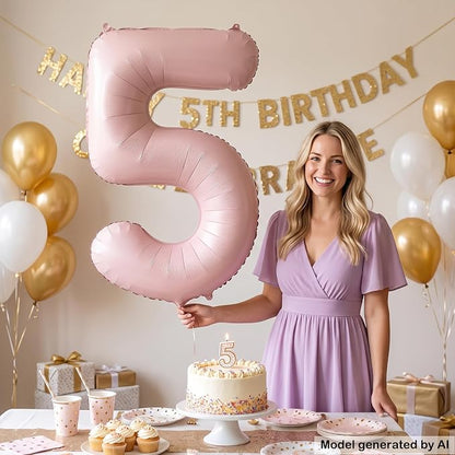 40 Inch Light Pink Foil Number 5 Balloon - Image 5