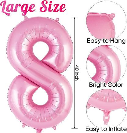 Pink Number 8 Balloon 40 Inch, Big Large Foil Helium Number Balloons, Jumbo - Image 3