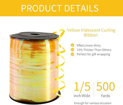500 Yard Iridescent Yellow Curling Ribbon, 1/5" Wide Holographic Christmas - Image 2