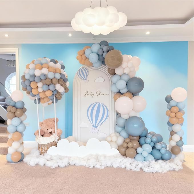 Dusty Blue Neutral Balloons, 12Inch Retro Blue Boho Apricot Latex Balloons - Image 8