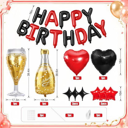 Red and Black Happy Birthday Balloons Banner, Birthday Decorations - Image 2
