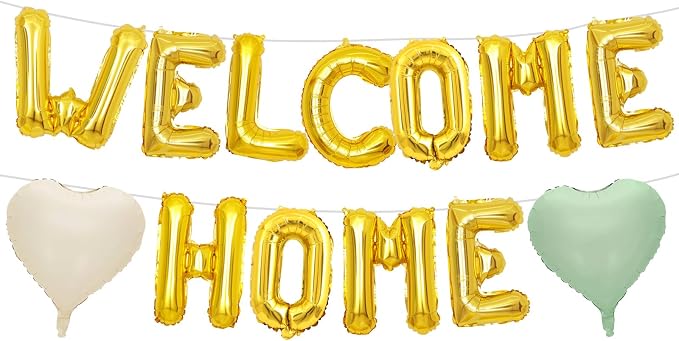 Welcome Home Balloons Green Gold, 16Inch Welcome Home Foil Balloons Banner by Xinvery