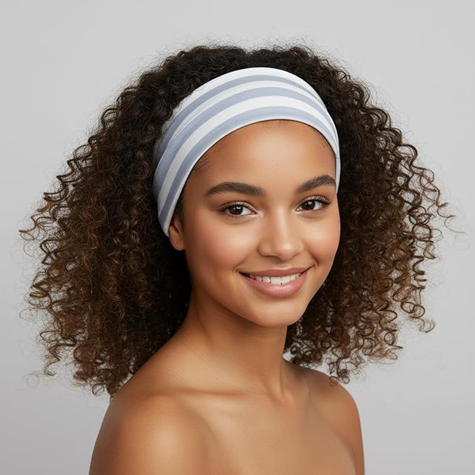 Stretchy Striped Headbands for Women & Girls 4 Pack Soft Headbands for Yoga Gym Hair Wrap Cute Elastic Hair Bands