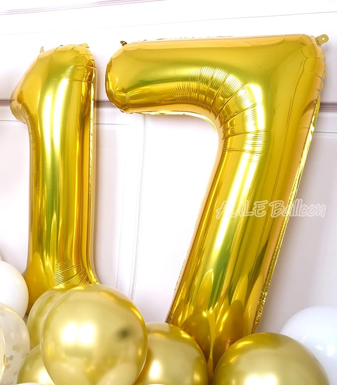 AULE 40 Inch Gold 17 Balloon Number Foil 0-9 Birthday Big Numbers | Birthday - Image 3
