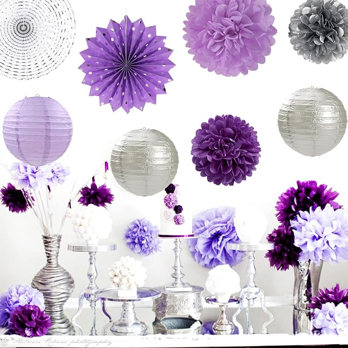 Purple Lilac-Lavender Silver Women Birthday Party-Decorations - Image 6