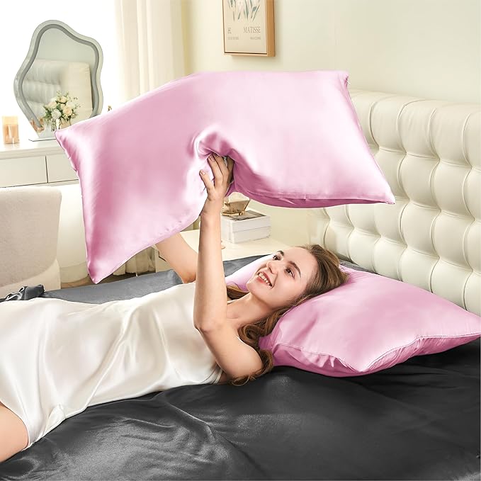 INFIIXSO Mulberry Silk Pillowcase for Hair and Skin, Silk Pillow Cases King Size with Hidden Zipper 20"x40", Extraordinary Smooth and Soft Cooling Pillow Cases for Hot Sleepers(Pink, 1 Pack)