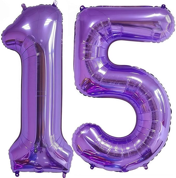 Purple 15 Balloon Number, 40 Inch Number 15 Balloon Big Foil Mylar Helium by BBPOOL