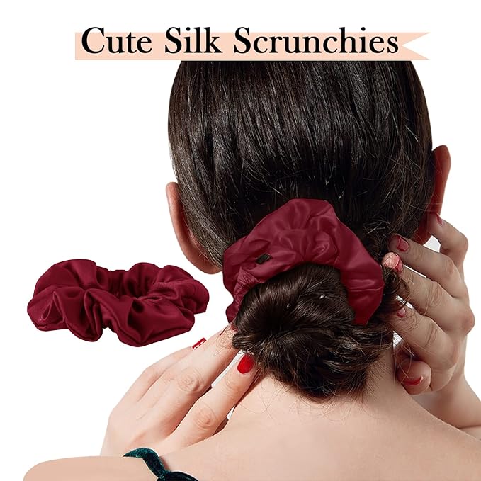 Mulberry Silk Hair Scrunchie, 100% Silk, No Damage for Frizz Prevention, Sleep and Night Scrunchie, Hair Accessories for Women (Wine Red)-1 Count