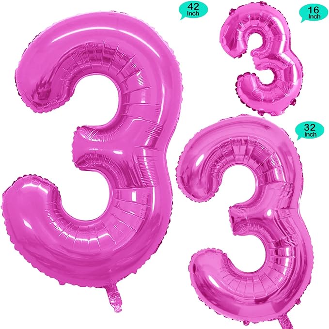 Pink Foil Balloons Number 3, Huge Number Balloons - Image 2