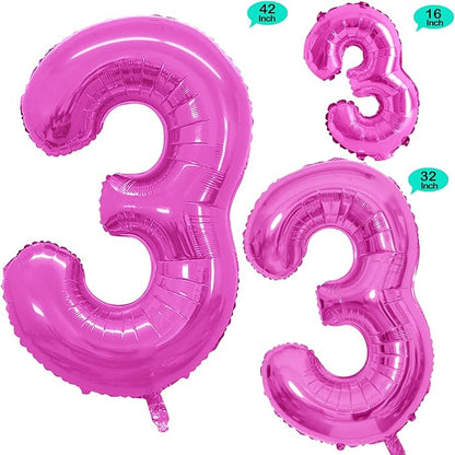 Pink Foil Balloons Number 3, Huge Number Balloons - Image 2
