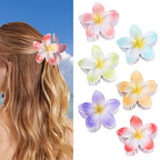 Flower Hair Clips 6 PCS Hawaiian Claw Clips for Vacation Hibiscus Hair Claw Clips Cute Large Hair Clips for Thick and Thin Hair Plumeria Hair Accessories for Women Girls -Light Petal