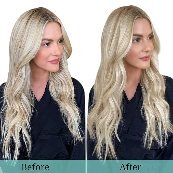 DOORES Clip in Human Hair Extensions Balayage Dark Blonde Highlighted Bleach Blonde 120g 7pcs 18 Inch Straight Thick Hair Extensions