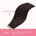 GOO GOO Tape in Hair Extensions Human Hair, 2A Light Brown, 24inch 100g 40pcs, Skin Weft Seamless Invisible, Silky Straight with Thick Ends, Remy Human Hair