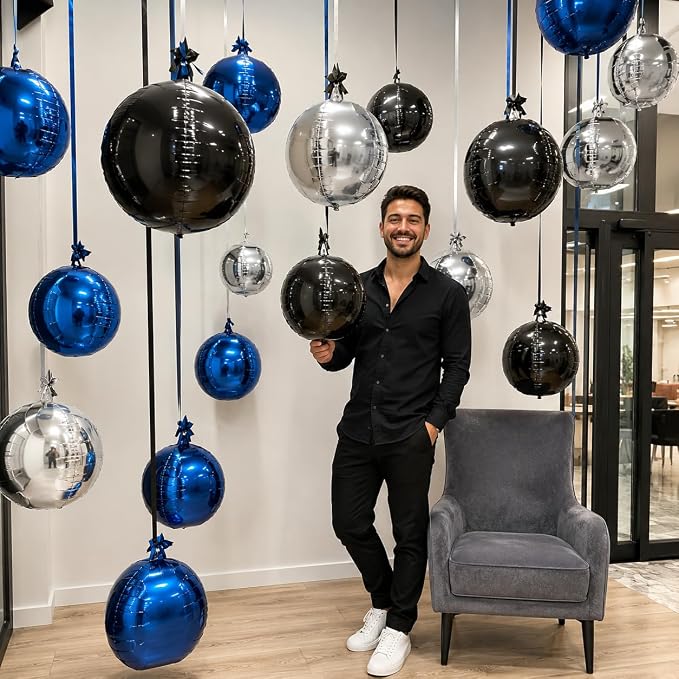 Black Blue Silver Round Balloons - Image 5