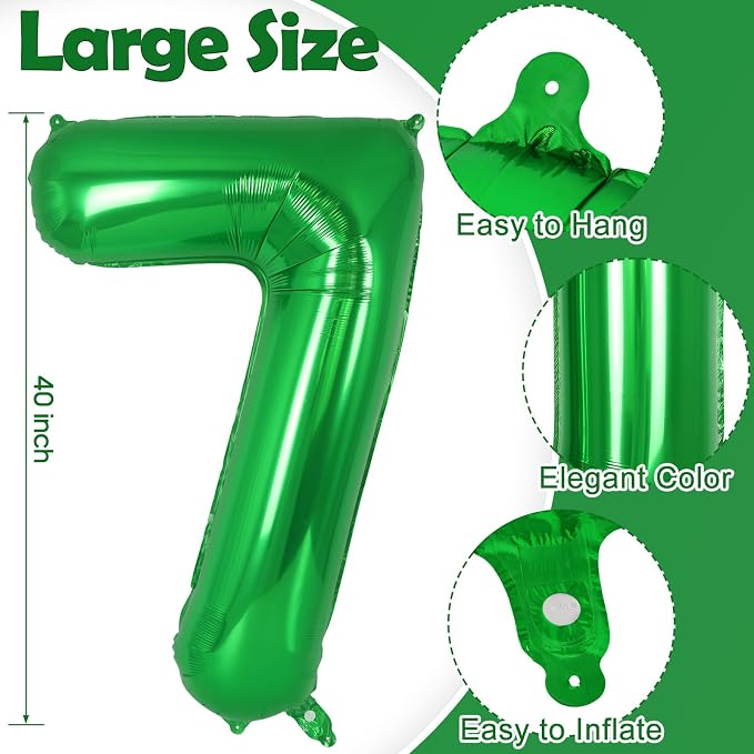 Dark Green Number 7 Balloon 40 Inch, Big Large Foil Helium Number Balloons - Image 2