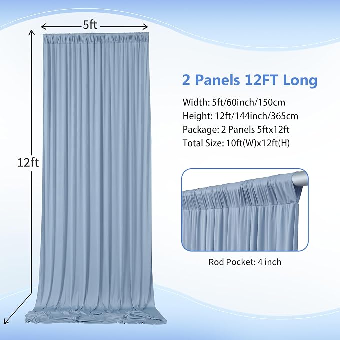 10ft×12ft Wrinkle Free Dusty Blue Backdrop Curtain - Image 3