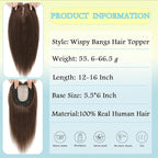 Hair Toppers for Women Real Human Hair, 360° 3D Toppers Pieces for Women with Thinning Crown Wispy Bangs 14 Inch Upgrade Big Basement (Mocha Brown, 14 Inch Wispy Bangs)